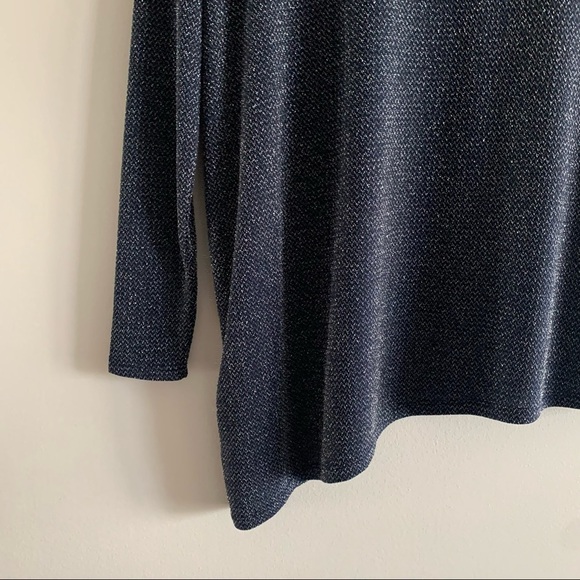 DIANE GILMAN Angled Hem Bateau Neck Top Eggplant Long Sleeve Blue Glitter - Picture 10 of 11